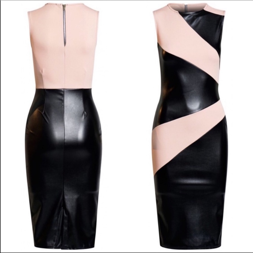 Color Blocked Bodycon Dress w Vegan Leather, NWT - Picture 2 of 2
